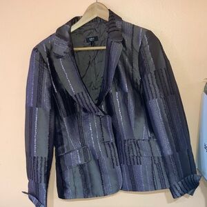 Basler Black Blazer with Shimmery Purple Stripe Detail